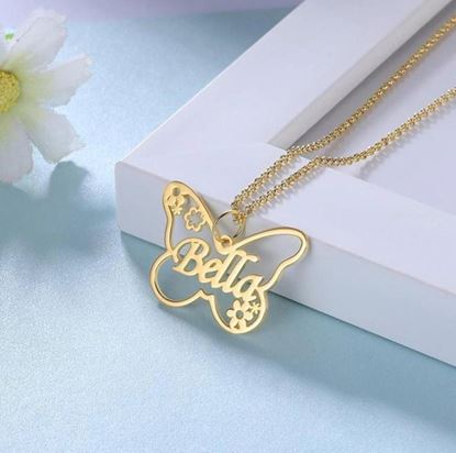 Picture of Floral Butterfly Shaped Name Necklace English
