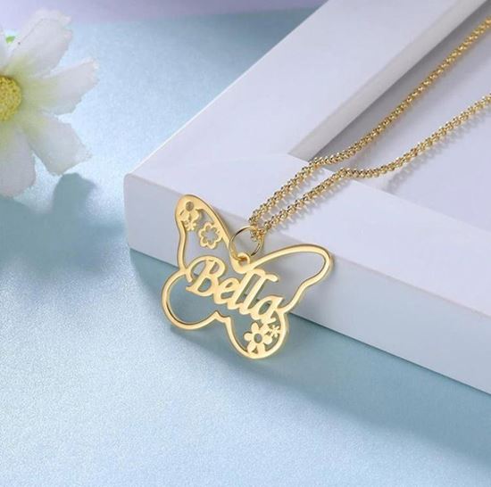 Picture of Floral Butterfly Shaped Name Necklace English