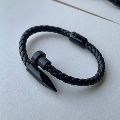 Picture of Leather Nail Casual Bracelet Black