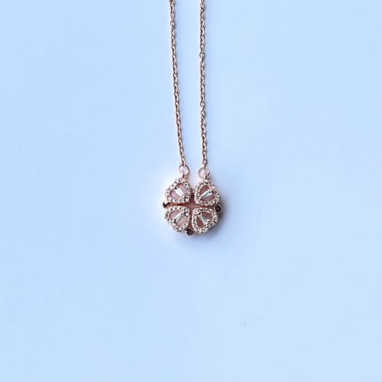 Picture of Clover heart necklace crystal  rose gold