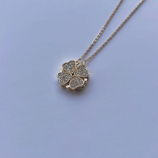 Picture of Clover heart necklace crystal Gold