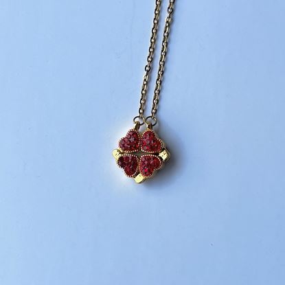 Picture of Clover heart necklace gold- red blue stones