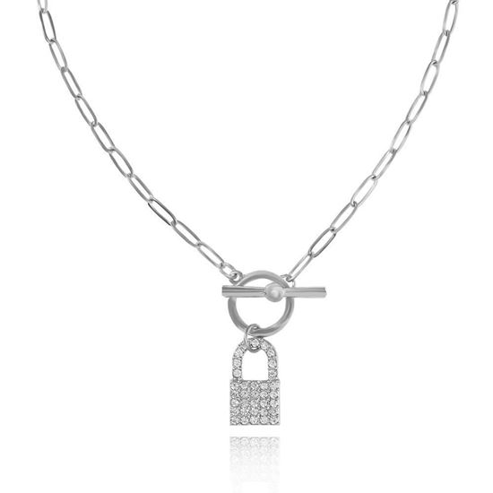 Picture of Rhinestone lock pendant silver