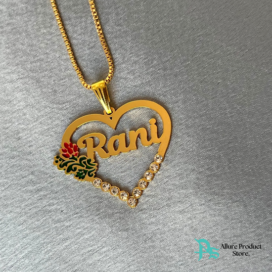 Picture of Colored Heart Name necklace with diamonds