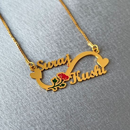 Picture of Colored inifinity couple name necklace